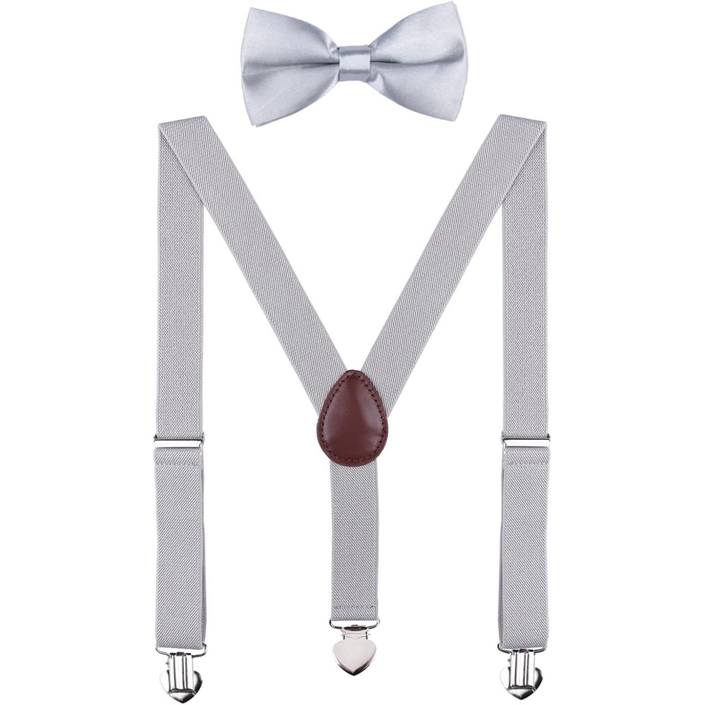Boys' Suspenders and Bow‎ Tie Set Adjustable with Heart Clips